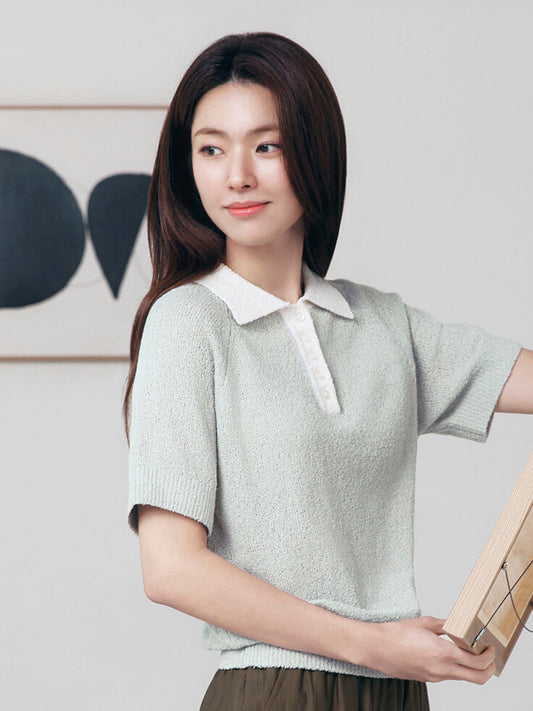 Women's【WE ARE】Korea M Project POLO shirt knitted short-sleeved top EPF2ET2100