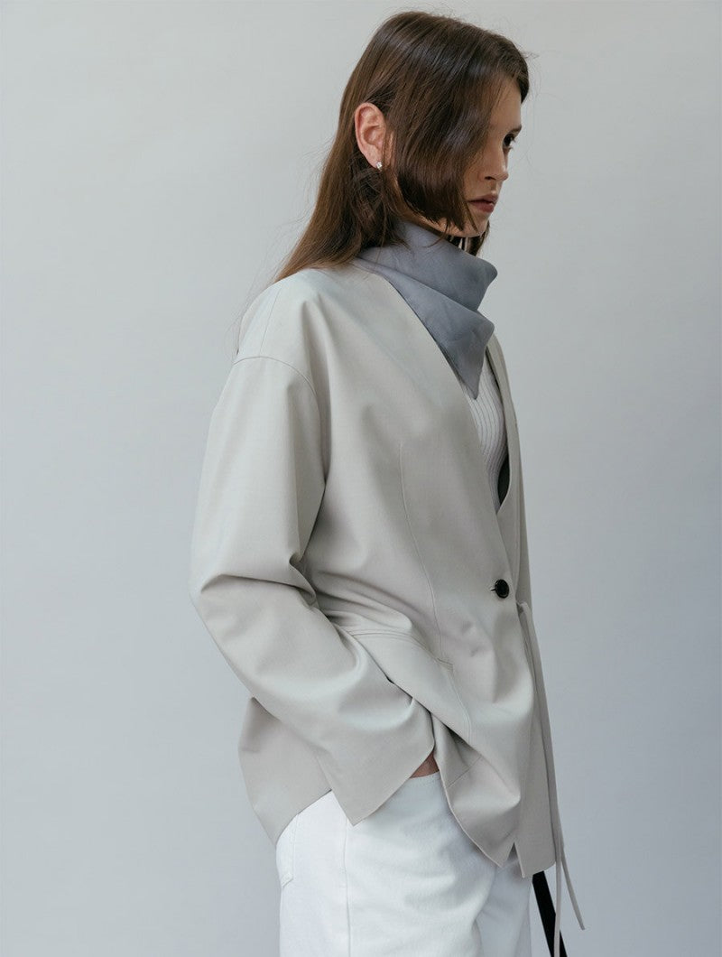 【WE ARE】韓國loeuvreＶ領可束腰西裝外套 SW6SJ6340