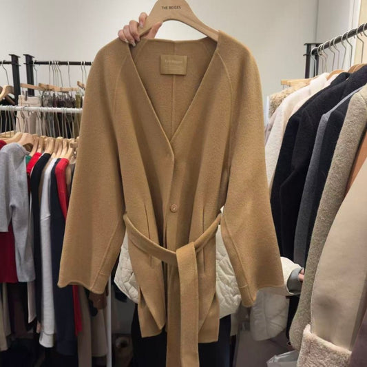 大茜選品【WE ARE】韓國東大門TD 開襟附綁帶100%羊毛外套 LE23FWCT002