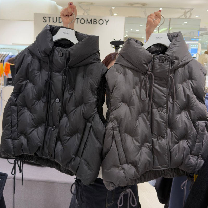 【WE ARE】韓國Studio Tomboy連帽鴨絨菱紋背心 9105414116