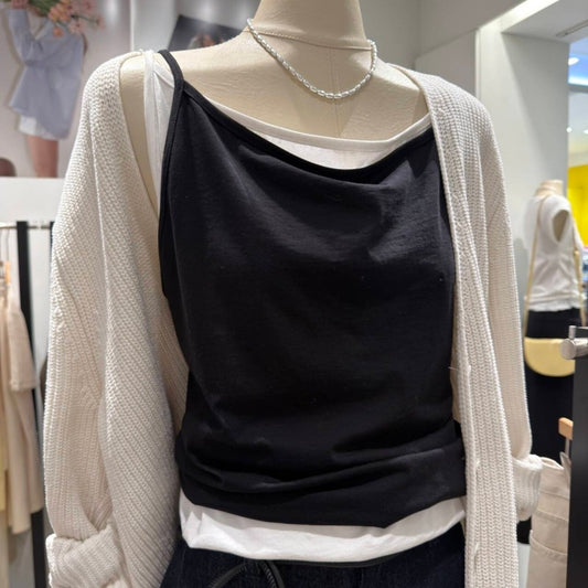 大茜選品【WE ARE】韓國東大門TD 下擺縮口細肩帶背心SAD1TS005AA