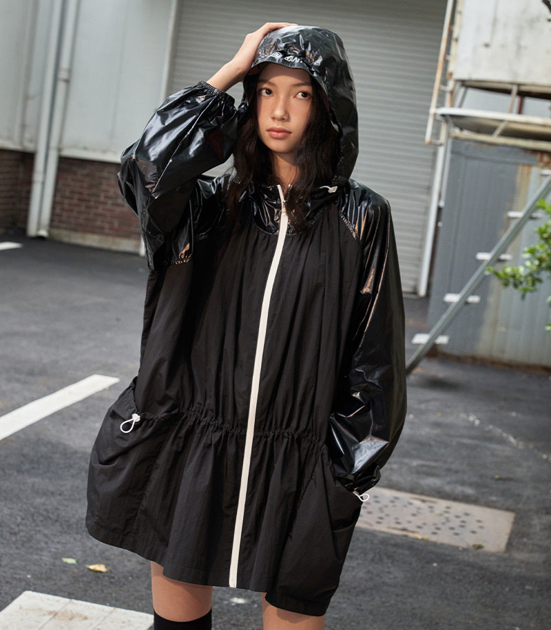 【WE ARE】韓國LAP 連帽撞色拉鍊雨衣（可束腰）  AQ7WZ860