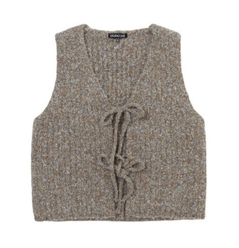 【WE ARE】韓國LAP 前綁帶Ｖ領針織背心 AR4KVB60