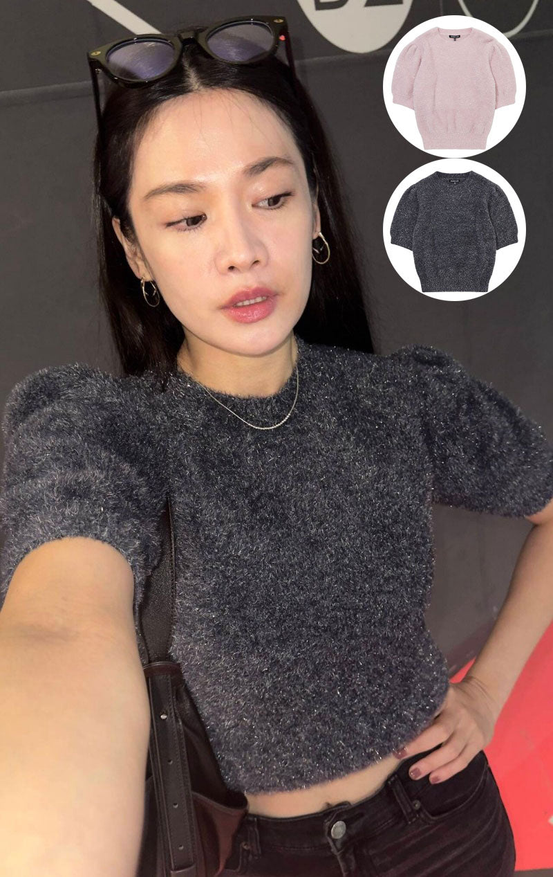 【WE ARE】韓國LAP 親膚金蔥短袖毛衣 AR4KHA74