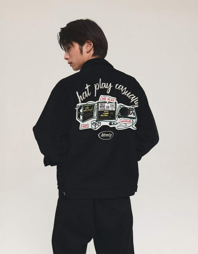 男女同款【WE ARE】韓國MMLG 燈芯絨背面刺繡雙拉鏈外套 MMLGBE2OJP006M25