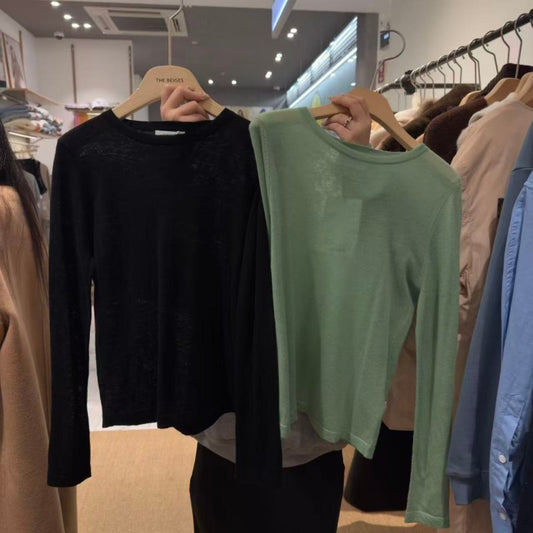 大茜選品【WE ARE】韓國東大門TD 微透長袖打底（絲綢混羊毛） OV24FWNT008