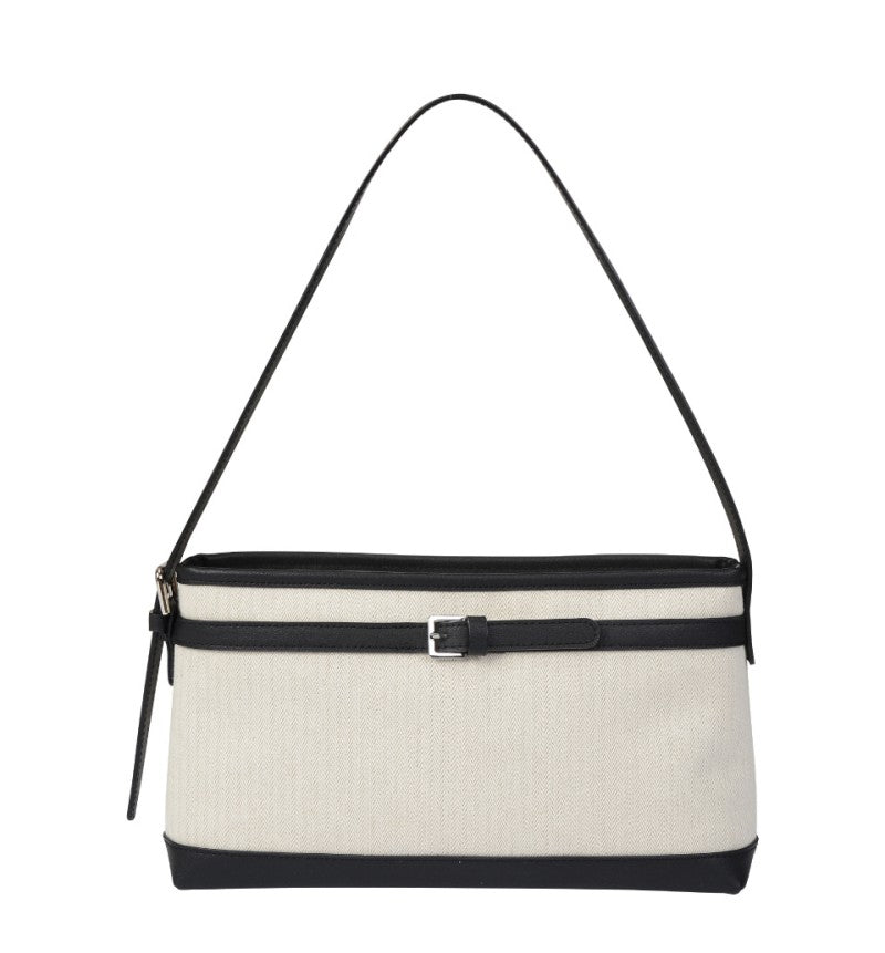 【WE ARE】韓國ANOETIC法式皮帶帆布肩背包 ANCCANVASBELTSHOULDER
