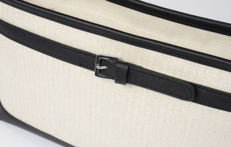 【WE ARE】韓國ANOETIC法式皮帶帆布肩背包 ANCCANVASBELTSHOULDER