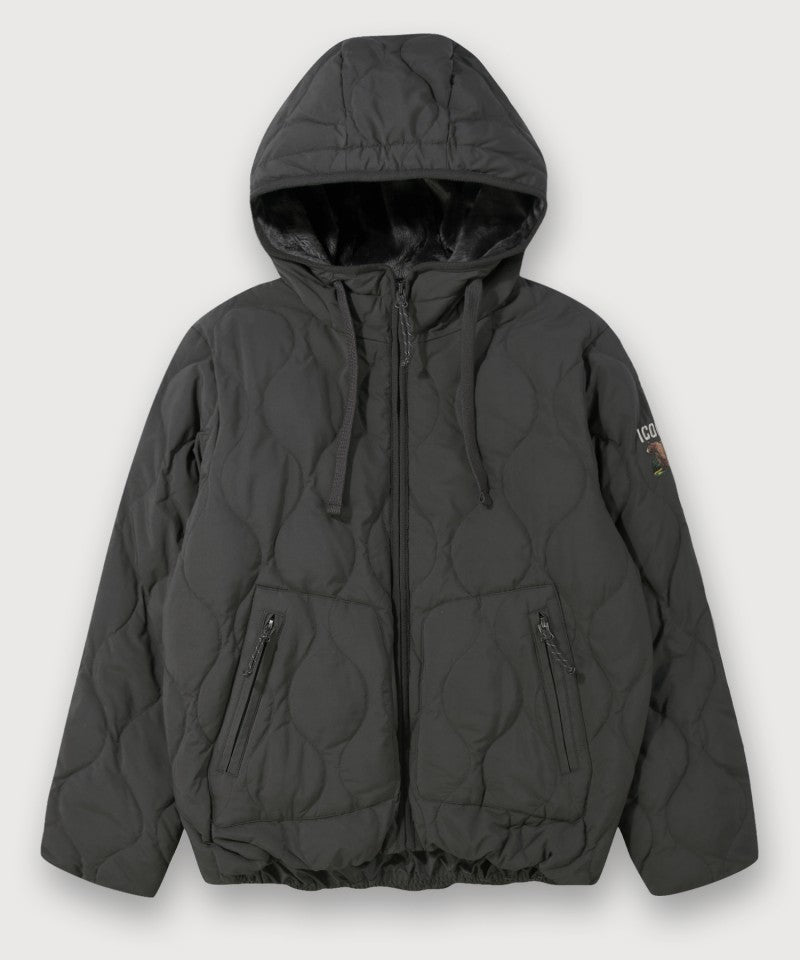 【WE ARE】韓國JEEP 菱紋珊瑚絨＋鴨絨防潑水連帽外套 JQ4JPU304