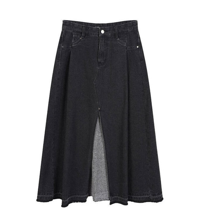 【WE ARE】韓國LAP 前開衩抽鬚傘擺牛仔裙  AQ4DSA61