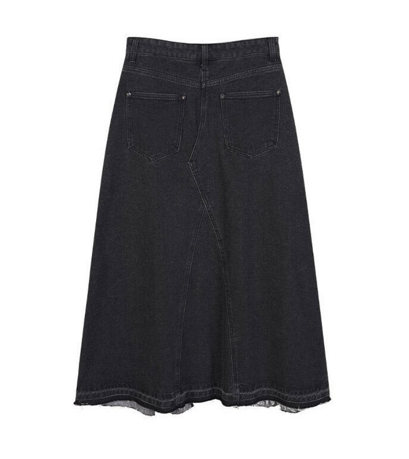 【WE ARE】韓國LAP 前開衩抽鬚傘擺牛仔裙  AQ4DSA61