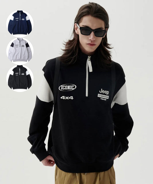 【WE ARE】韓國JEEP半拉鏈翻領大學T衛衣JP5TSU837