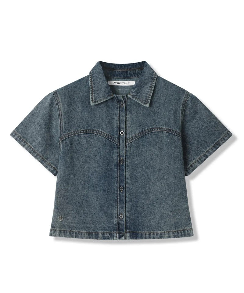 【樣品優惠現貨】【WE ARE】韓國AVANDRESS牛仔短袖襯衫AD41SH03