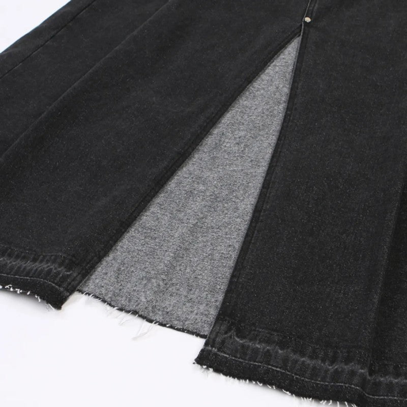 【WE ARE】韓國LAP 前開衩抽鬚傘擺牛仔裙  AQ4DSA61