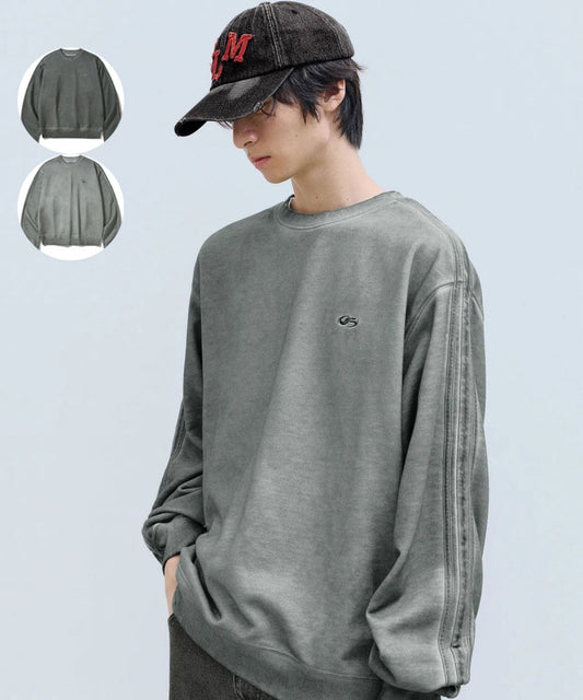 男女同款【WE ARE】韓國FILLUMINATE做舊圓領大學T衛衣FBEFUTM001