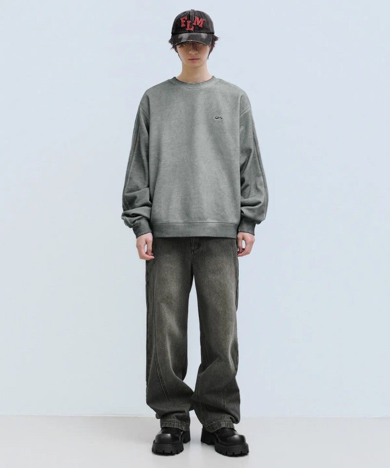 男女同款【WE ARE】韓國FILLUMINATE做舊圓領大學T衛衣FBEFUTM001