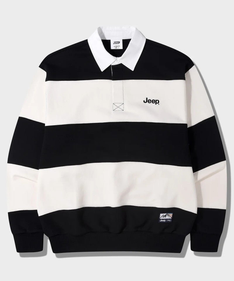 中性版【WE ARE】韓國JEEP 翻領寬條紋大學ＴJR5TSU825