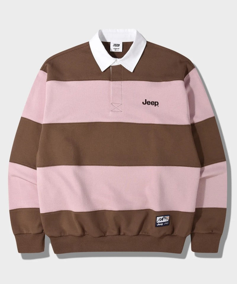 中性版【WE ARE】韓國JEEP 翻領寬條紋大學ＴJR5TSU825