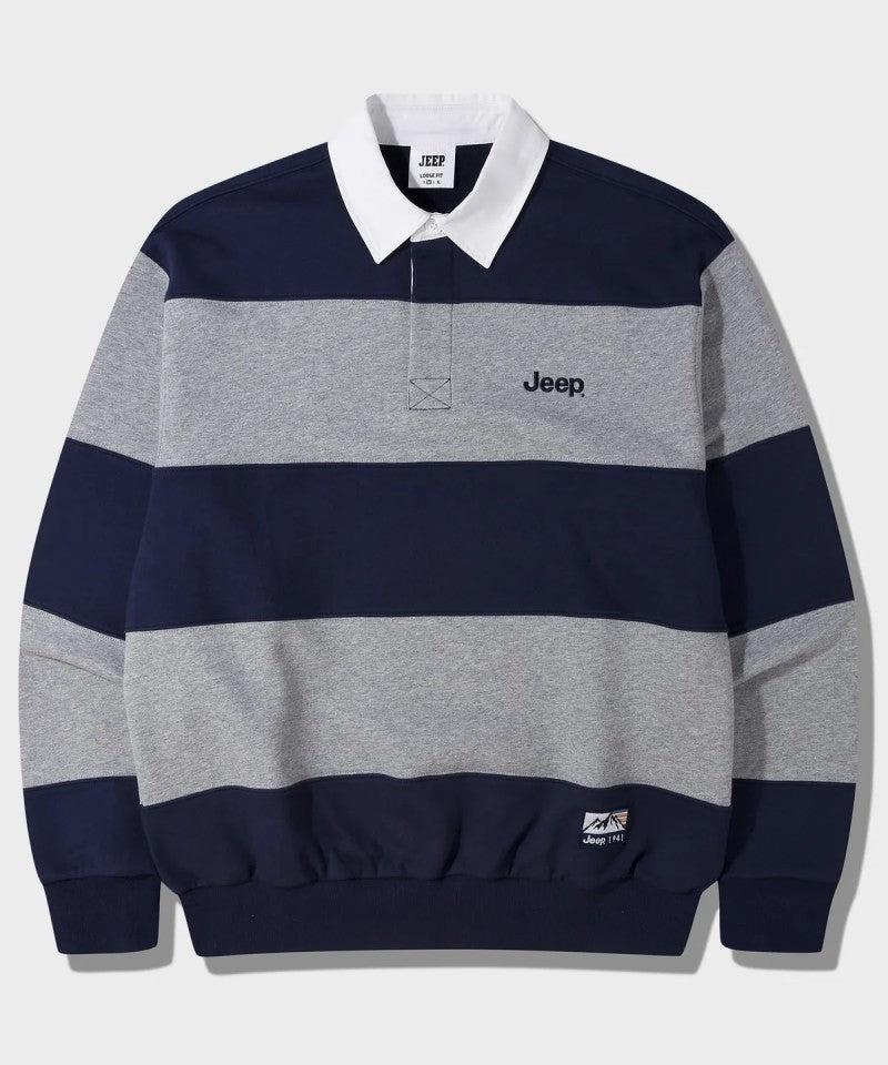 中性版【WE ARE】韓國JEEP 翻領寬條紋大學ＴJR5TSU825