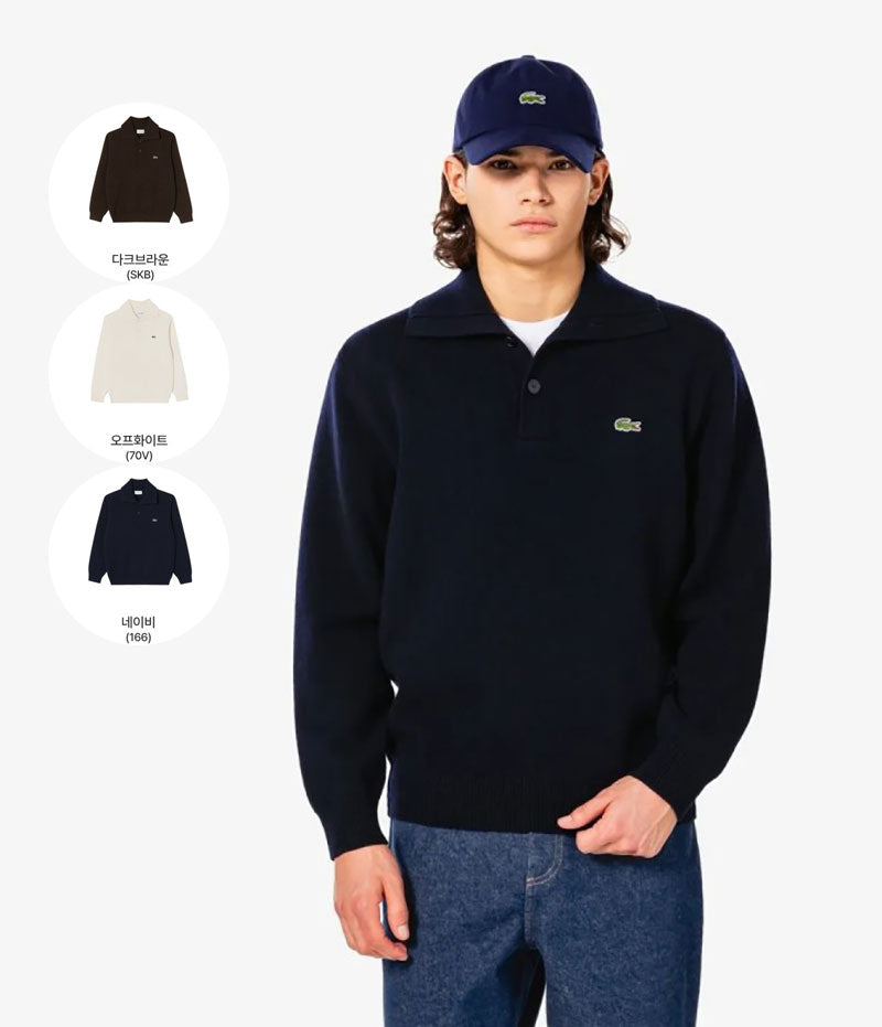 男款【WE ARE】韓國LACOSTE鱷魚半拉鏈領毛衣AH332E55N