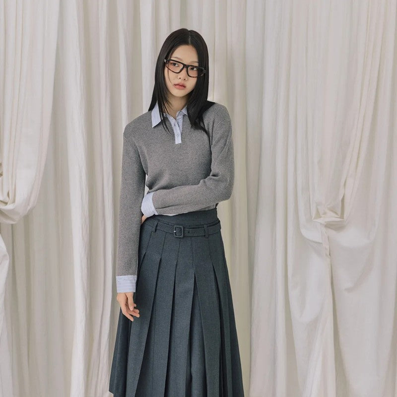 【WE ARE】韓國LAP假兩件螺紋針織衫AR4KHA71