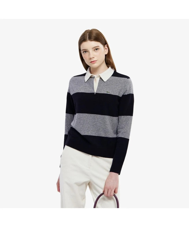 女款【WE ARE】韓國LACOSTE鱷魚橫紋羊毛上衣AF550E55N