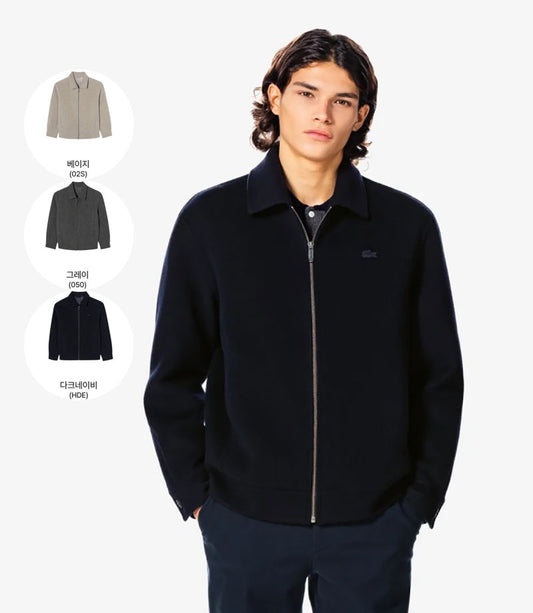 男款【WE ARE】韓國LACOSTE鱷魚拉鏈羊毛外套BH802E55N