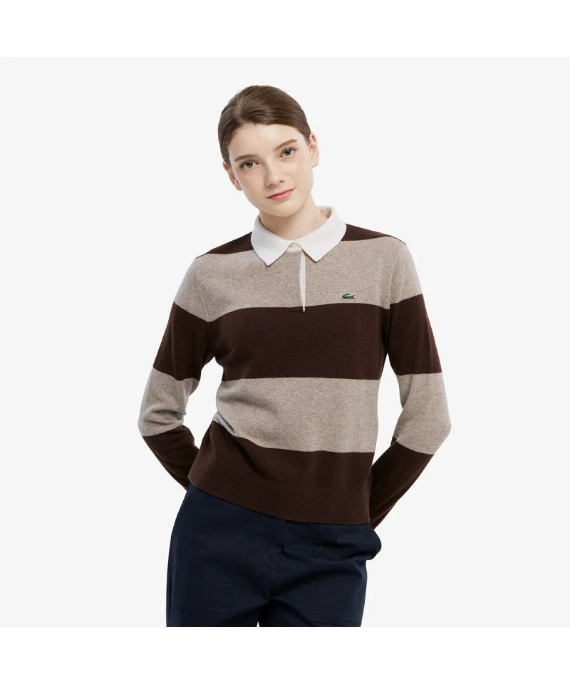 女款【WE ARE】韓國LACOSTE鱷魚橫紋羊毛上衣AF550E55N