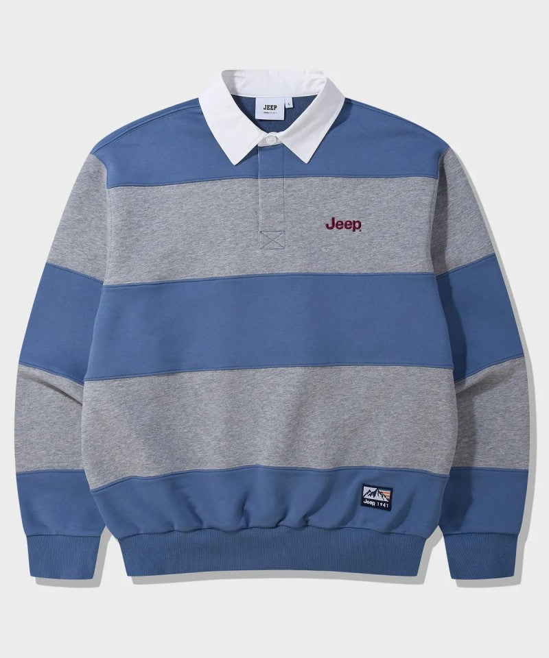 中性版【WE ARE】韓國JEEP 翻領寬條紋大學ＴJR5TSU825