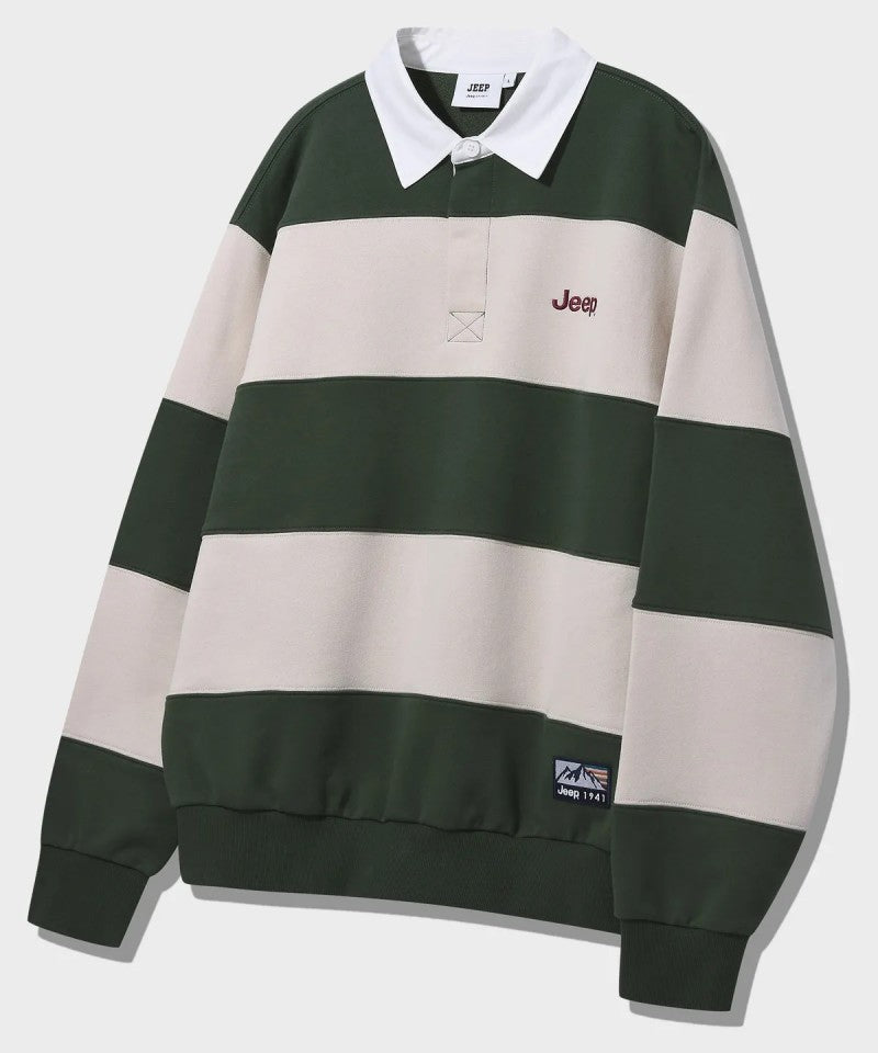 中性版【WE ARE】韓國JEEP 翻領寬條紋大學ＴJR5TSU825