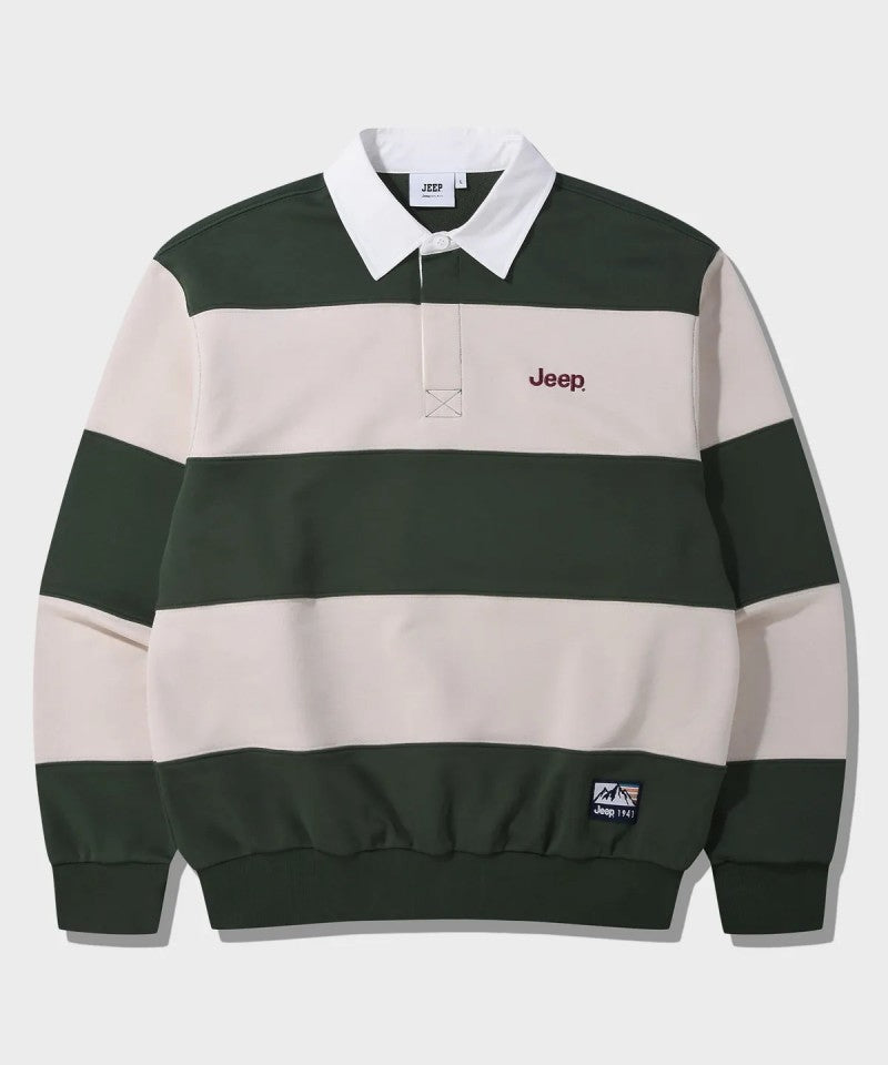 中性版【WE ARE】韓國JEEP 翻領寬條紋大學ＴJR5TSU825