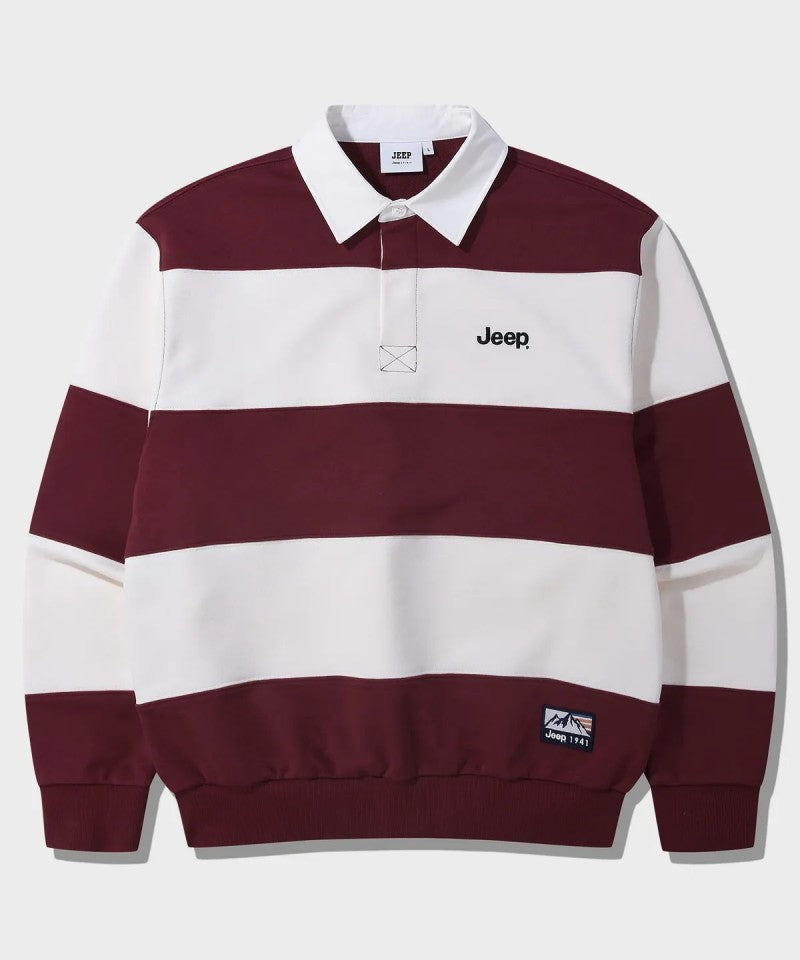 中性版【WE ARE】韓國JEEP 翻領寬條紋大學ＴJR5TSU825