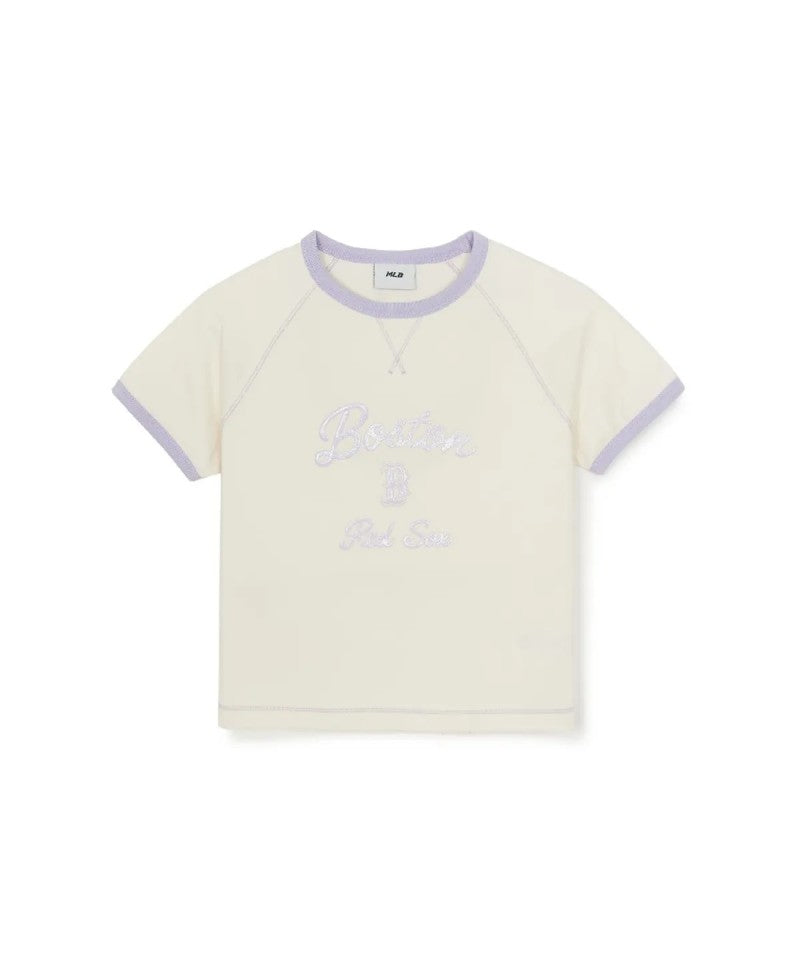 女童【WE ARE】韓國MLB KIDS滾邊撞色短袖+短褲裙套裝7FS1A0363