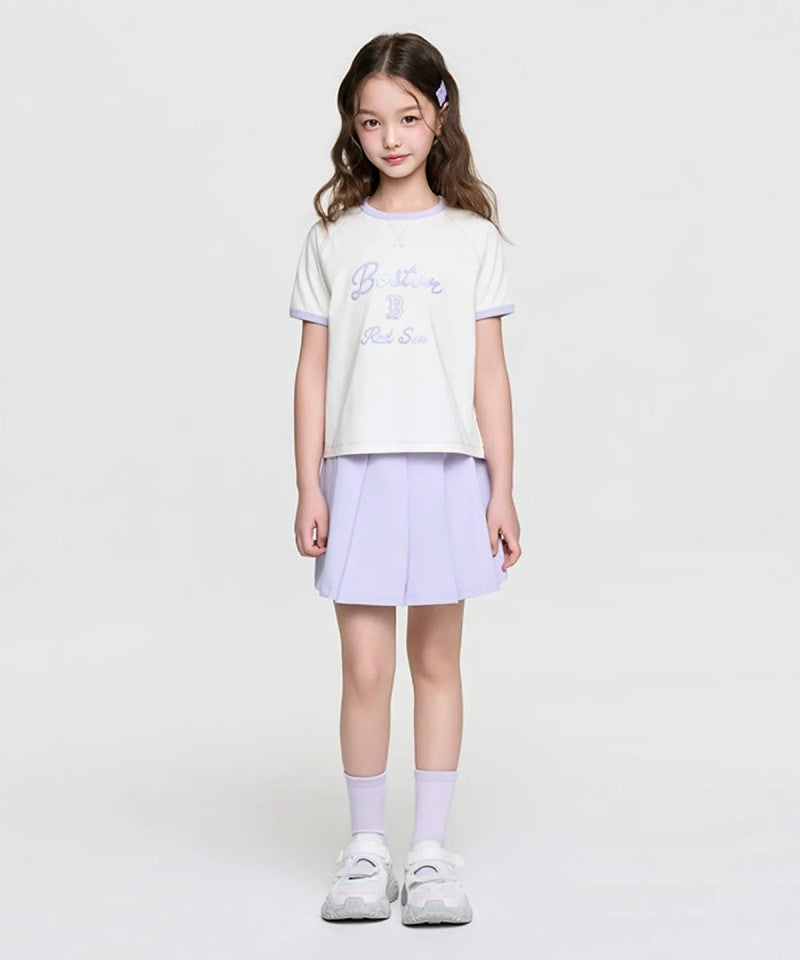 女童【WE ARE】韓國MLB KIDS滾邊撞色短袖+短褲裙套裝7FS1A0363