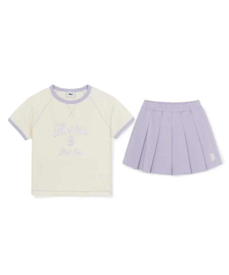 女童【WE ARE】韓國MLB KIDS滾邊撞色短袖+短褲裙套裝7FS1A0363