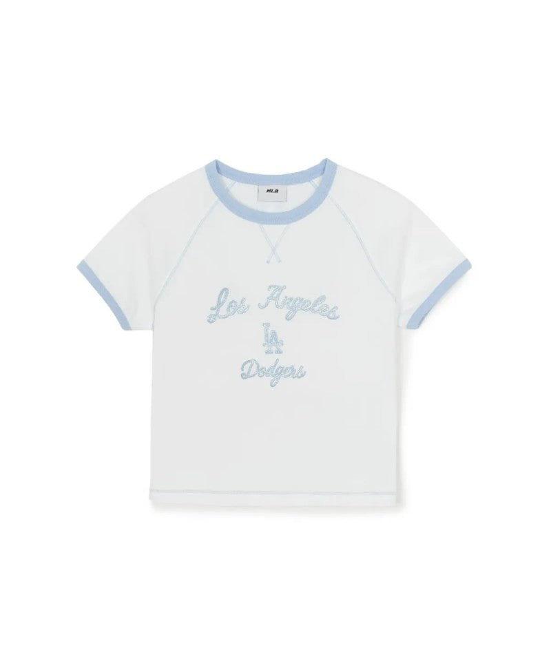 女童【WE ARE】韓國MLB KIDS滾邊撞色短袖+短褲裙套裝7FS1A0363