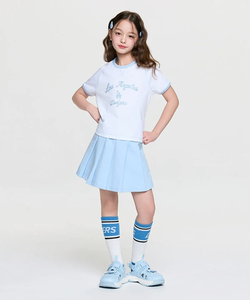 女童【WE ARE】韓國MLB KIDS滾邊撞色短袖+短褲裙套裝7FS1A0363
