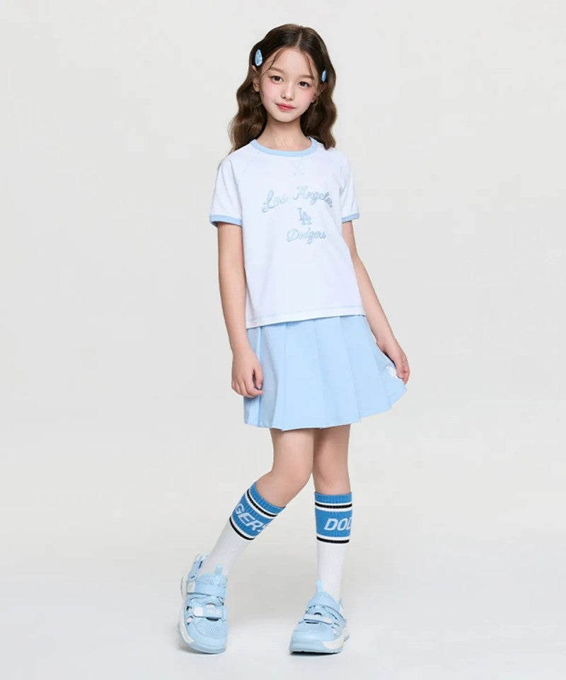 女童【WE ARE】韓國MLB KIDS滾邊撞色短袖+短褲裙套裝7FS1A0363