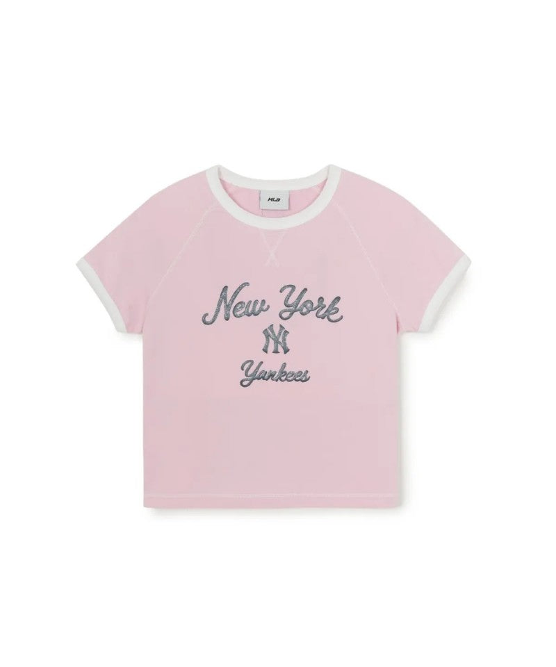 女童【WE ARE】韓國MLB KIDS滾邊撞色短袖+短褲裙套裝7FS1A0363