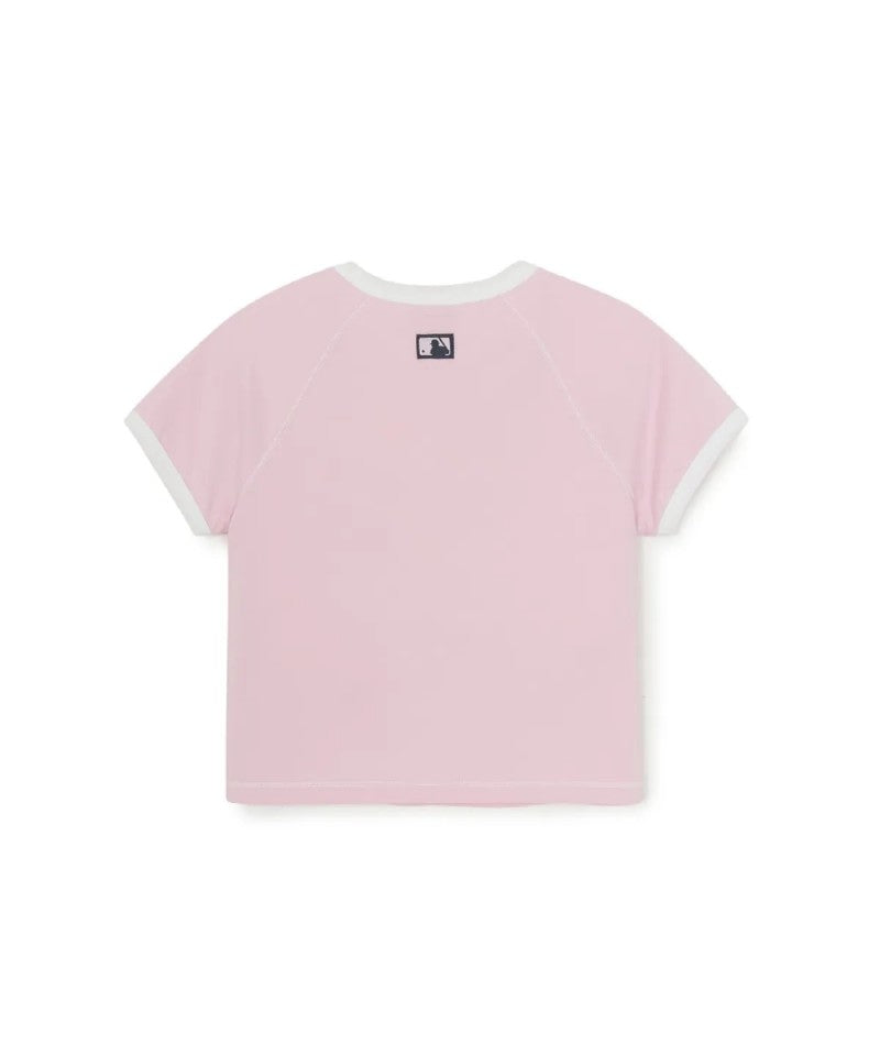 女童【WE ARE】韓國MLB KIDS滾邊撞色短袖+短褲裙套裝7FS1A0363