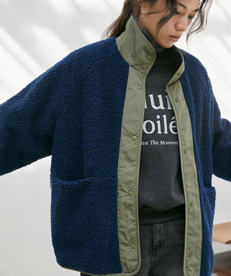 【WE ARE】韓國LAP羔毛立領拼色外套AR4WZA60