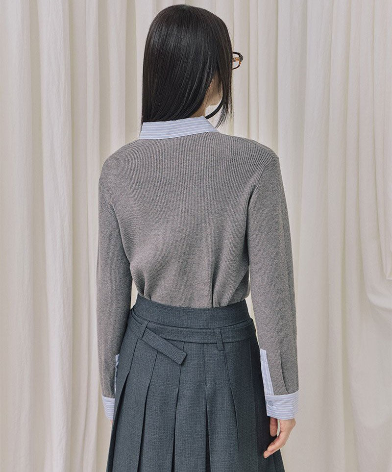 【WE ARE】韓國LAP假兩件螺紋針織衫AR4KHA71