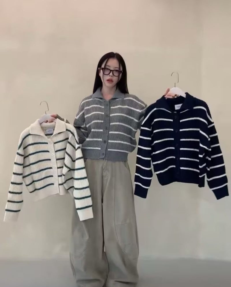 大茜選品【WE ARE】韓國 翻領條紋針織衫 20251026-14