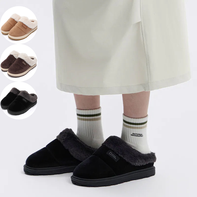 【WE ARE】韓國國家地理（大半碼帶）布標logo 珊瑚絨拖鞋 N254UWT052