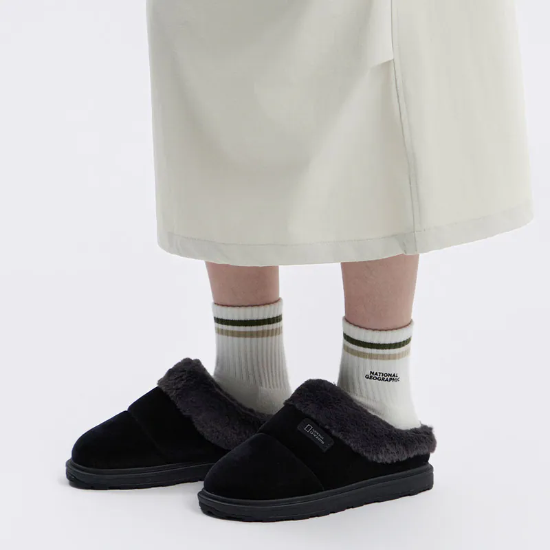【WE ARE】韓國國家地理（大半碼帶）布標logo 珊瑚絨拖鞋 N254UWT052