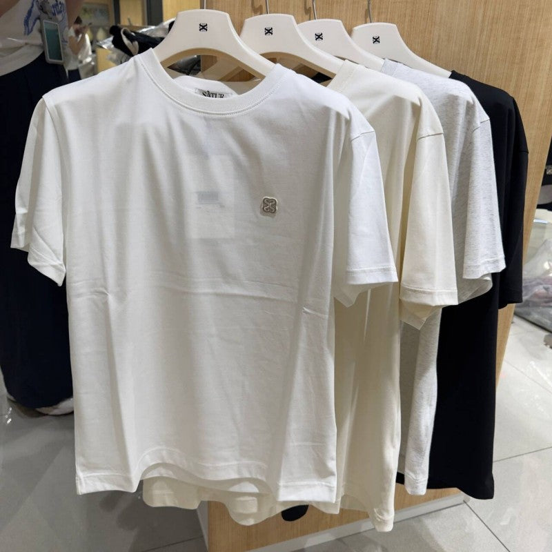 買一贈一 【WE ARE】韓國Satur男女同款 刺繡小標短袖T恤SA252UTS44