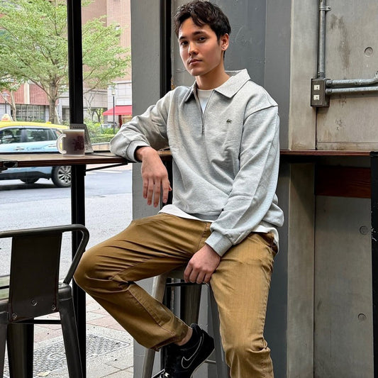 鱷魚折扣男款【WE ARE】韓國LACOSTE半拉鏈領大學T SH197E55N