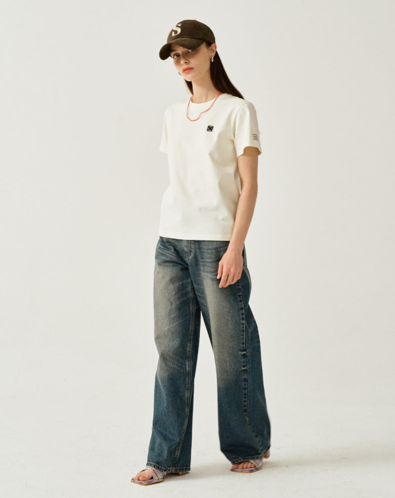 【WE ARE】Korea Satur classic small logo short-sleeved T-shirt SA252WTS06/SA252MTS06