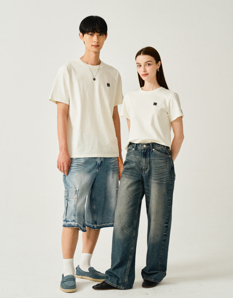 【WE ARE】Korea Satur classic small logo short-sleeved T-shirt SA252WTS06/SA252MTS06