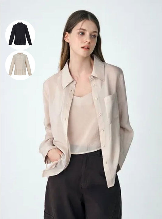【WE ARE】韓國SOUP兩件式光澤襯衫 SC3TX85